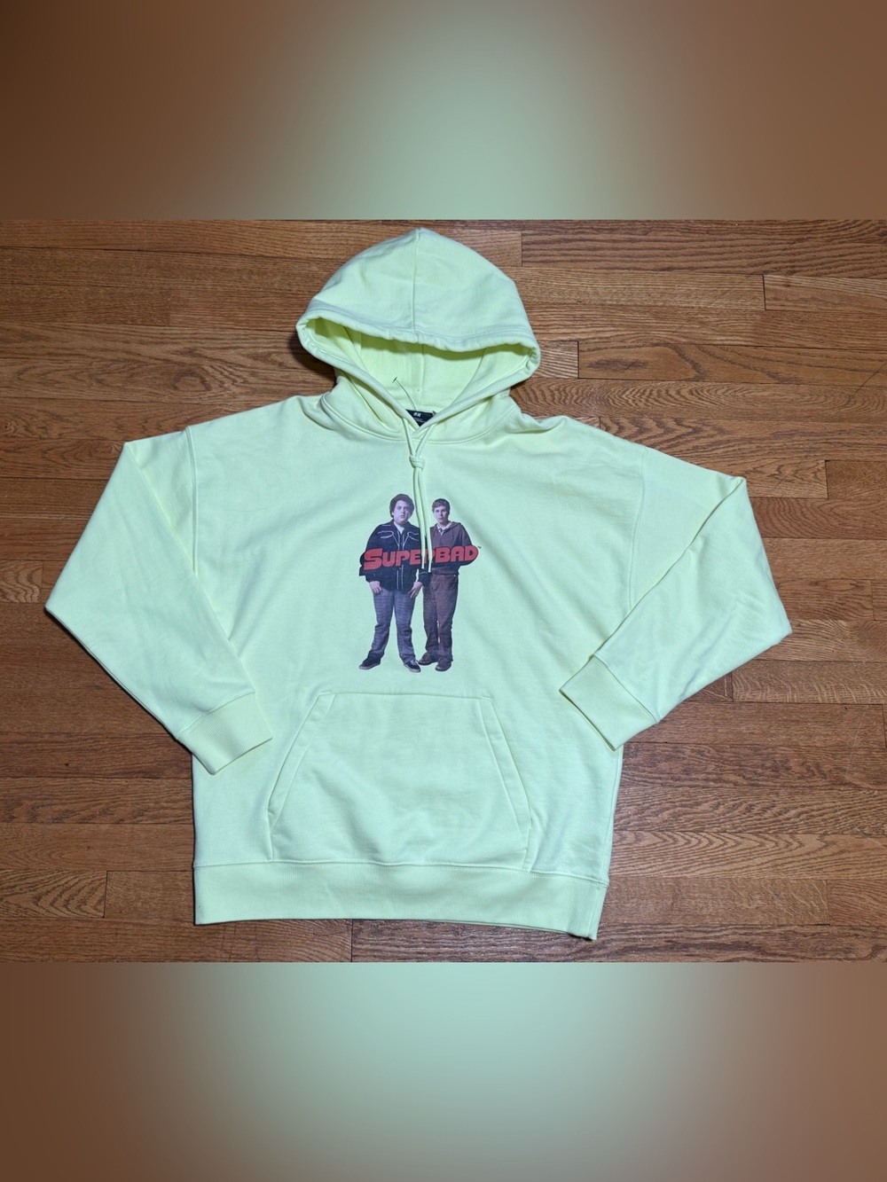 NEW! (Large) H&M X SuperBad Movie Neon Yellow Hooded Sweatshirt